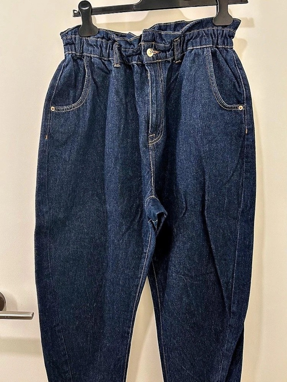Zara Baggy Paperbag Jeans High Waist Denim Jeans in Blue